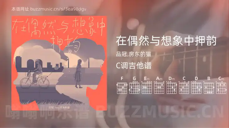 在偶然与想象中押韵吉他谱C调 品冠,房东的猫 简单版