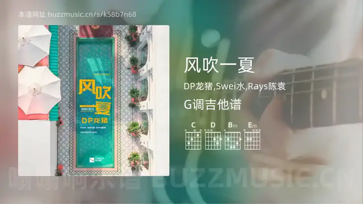 风吹一夏吉他谱G调 DP龙猪,Swei水,Rays陈袁 简单版