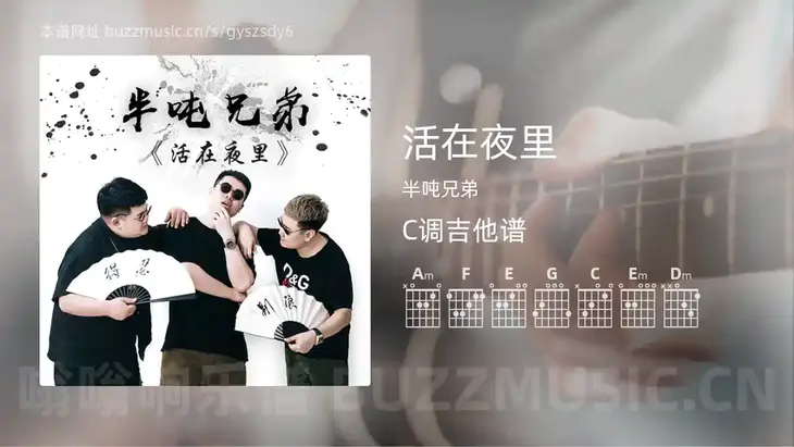 活在夜里吉他谱C调 半吨兄弟 简单版