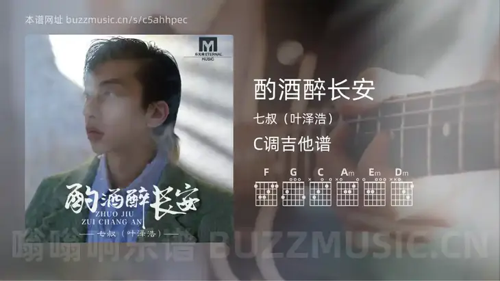 酌酒醉长安吉他谱C调 七叔（叶泽浩） 简单版