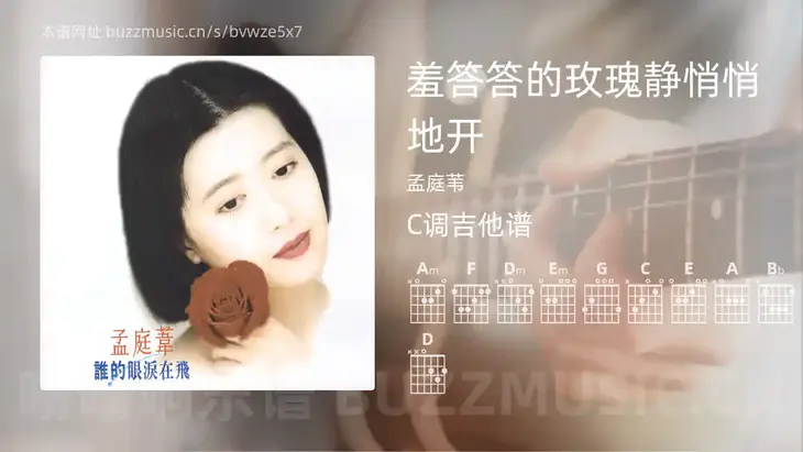 羞答答的玫瑰静悄悄地开吉他谱C调 孟庭苇 简单版