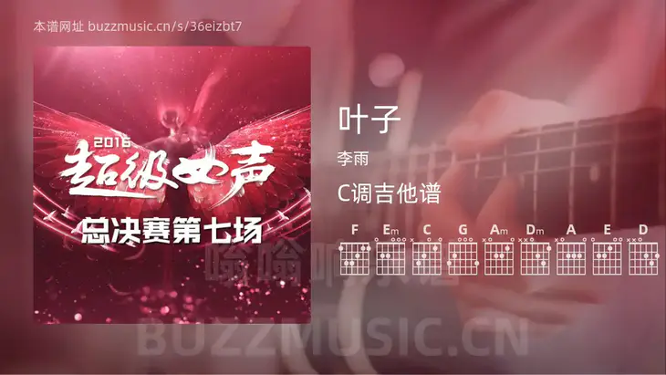 叶子 李雨 吉他谱C调简单版