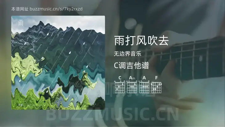 雨打风吹去吉他谱C调 无边界音乐 简单版