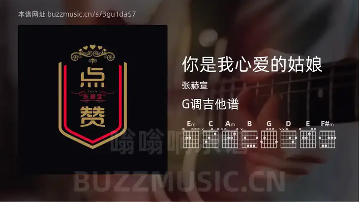 你是我心爱的姑娘 张赫宣 吉他谱G调简单版