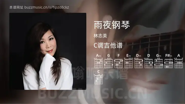 雨夜钢琴 林志美 吉他谱C调简单版