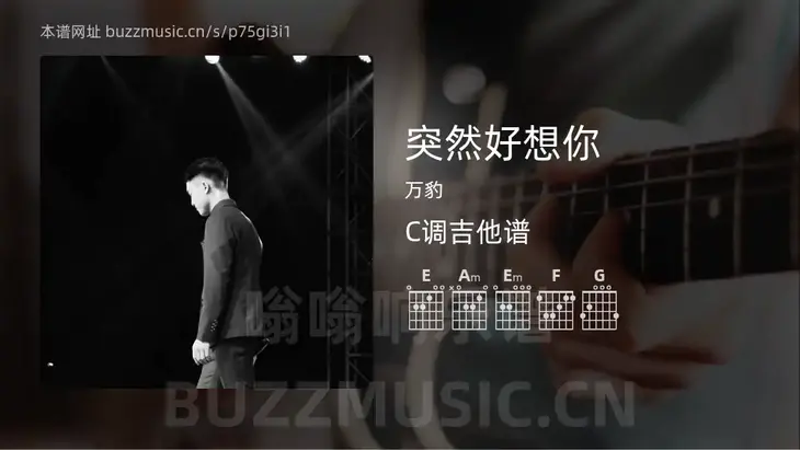 突然好想你 万豹 吉他谱C调简单版
