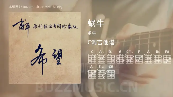 蜗牛 甫平 吉他谱C调简单版