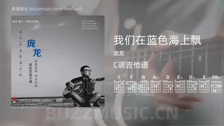 我们在蓝色海上飘 庞龙 吉他谱C调简单版