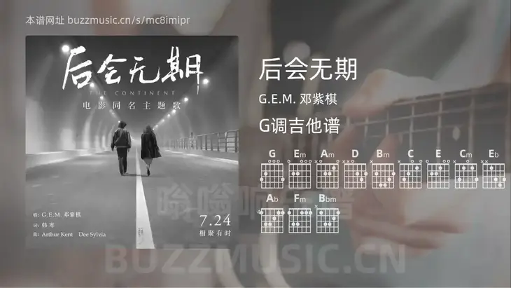 后会无期 G.E.M. 邓紫棋 吉他谱G调简单版