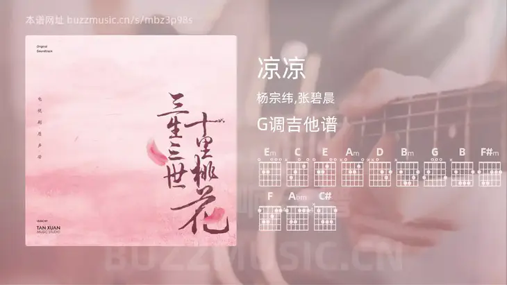 凉凉 杨宗纬,张碧晨 吉他谱G调简单版