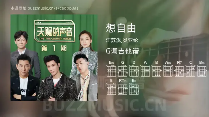 想自由 汪苏泷,炎亚纶 吉他谱G调简单版