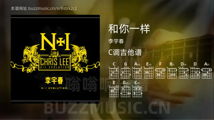 和你一样吉他谱C调 李宇春 简单版