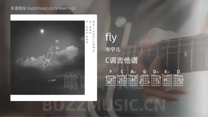 fly 岑宁儿 吉他谱C调简单版
