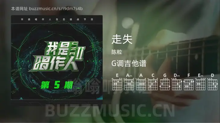 走失 陈粒 吉他谱G调简单版
