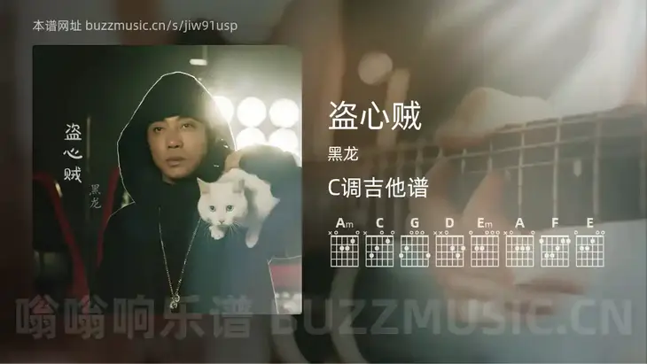 盗心贼 黑龙 吉他谱C调简单版