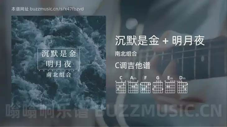 沉默是金 + 明月夜 南北组合 吉他谱C调简单版