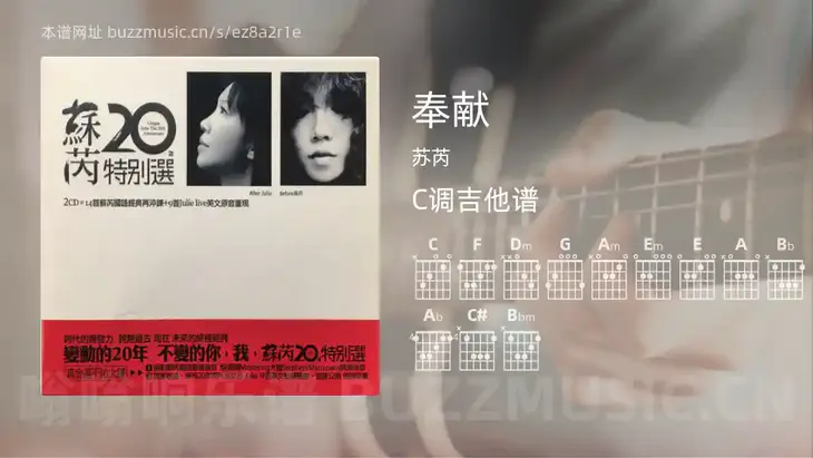 奉献 苏芮 吉他谱C调简单版