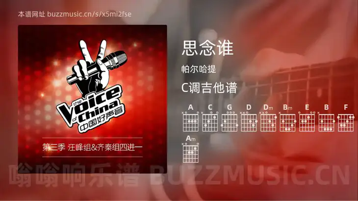 思念谁 帕尔哈提 吉他谱C调简单版