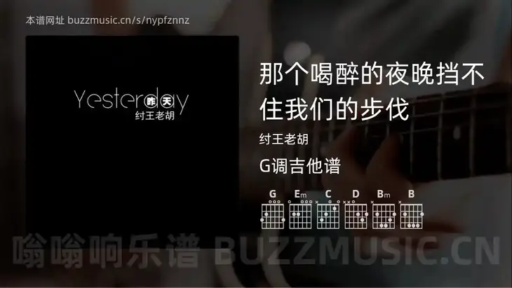 那个喝醉的夜晚挡不住我们的步伐 纣王老胡 吉他谱G调简单版