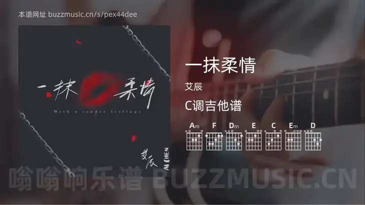 一抹柔情 艾辰 吉他谱C调简单版