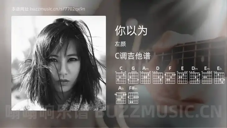 你以为 左颜 吉他谱C调简单版