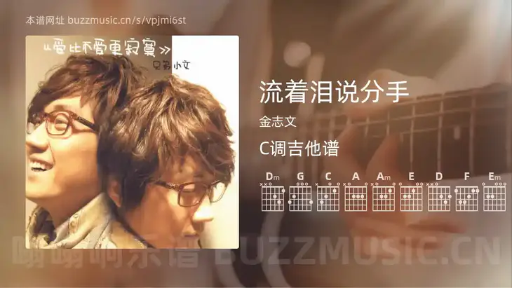 流着泪说分手吉他谱C调 金志文 简单版