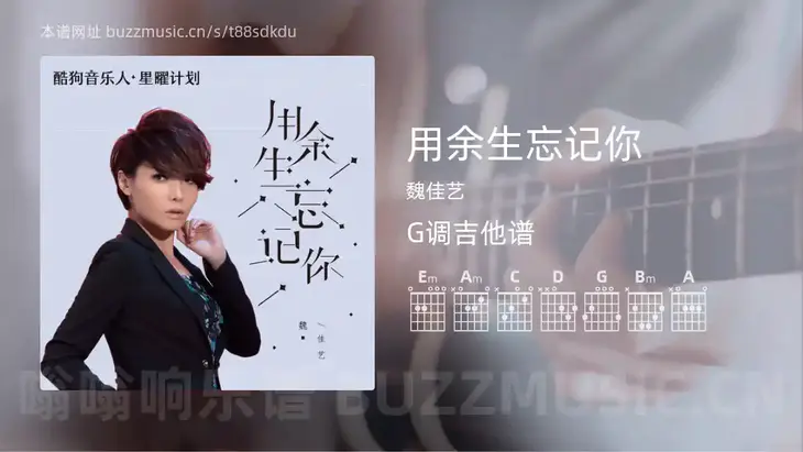 用余生忘记你吉他谱G调 魏佳艺 简单版