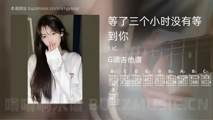 等了三个小时没有等到你 13C 吉他谱G调简单版