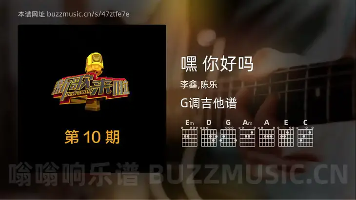 嘿 你好吗 李鑫,陈乐 吉他谱G调简单版