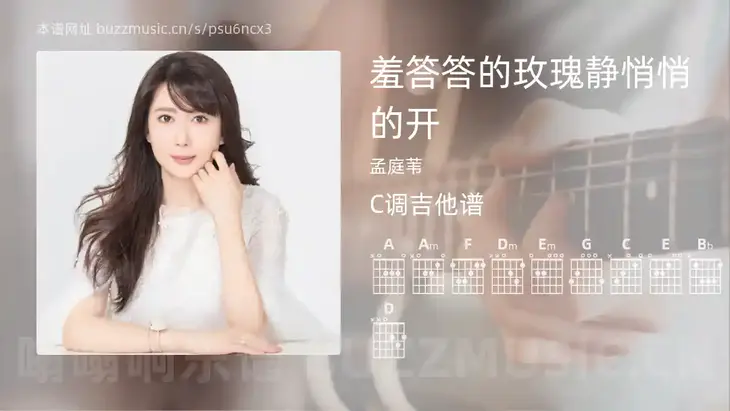 羞答答的玫瑰静悄悄的开 孟庭苇 吉他谱C调简单版