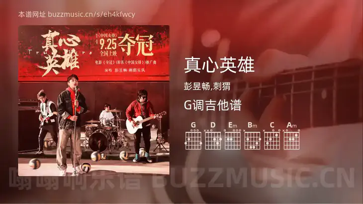 真心英雄 彭昱畅,刺猬 吉他谱G调简单版