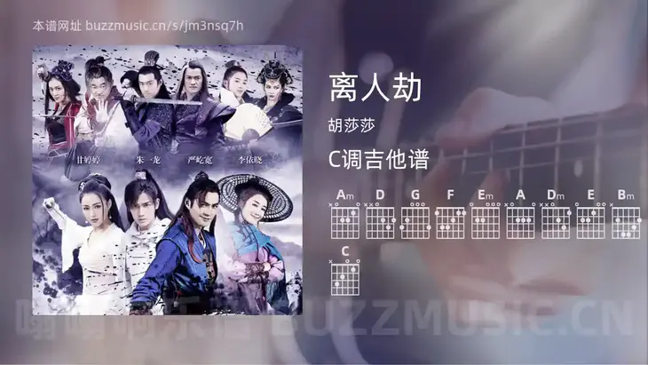 离人劫 胡莎莎 吉他谱C调简单版