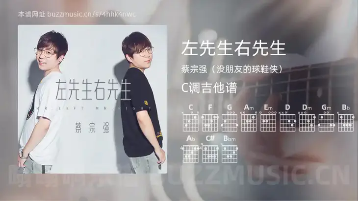 左先生右先生吉他谱C调 蔡宗强（没朋友的球鞋侠） 简单版