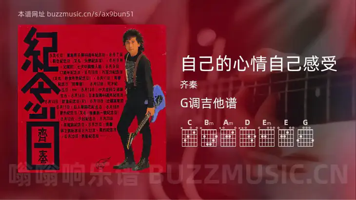 自己的心情自己感受 齐秦 吉他谱G调简单版