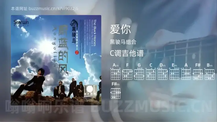 爱你吉他谱C调 黑骏马组合 简单版