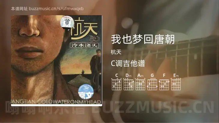 我也梦回唐朝 杭天 吉他谱C调简单版