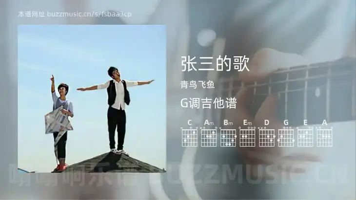张三的歌 青鸟飞鱼 吉他谱G调简单版