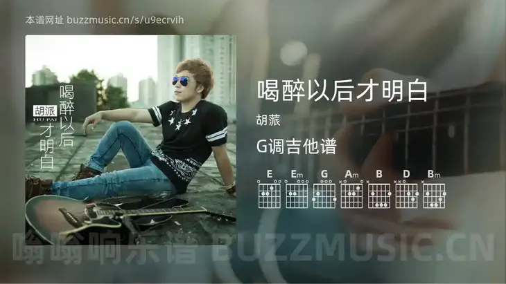 喝醉以后才明白 胡蒎 吉他谱G调简单版
