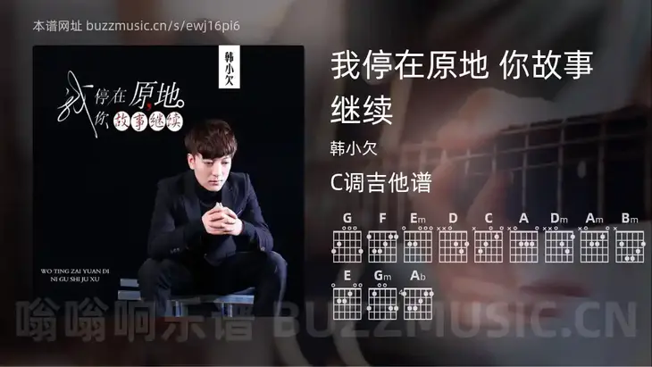 我停在原地 你故事继续 韩小欠 吉他谱C调简单版