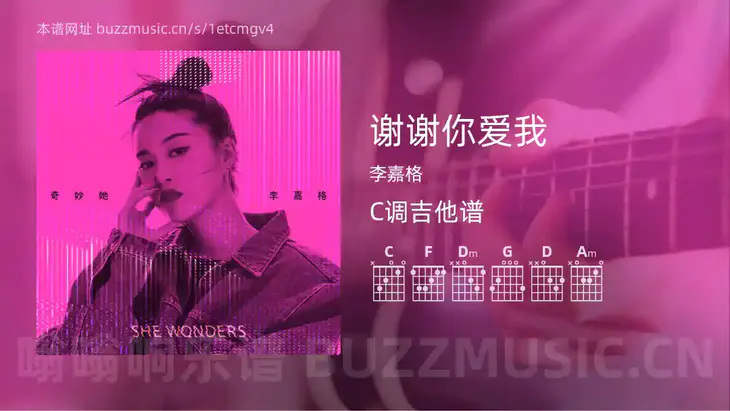 谢谢你爱我吉他谱C调 李嘉格 简单版