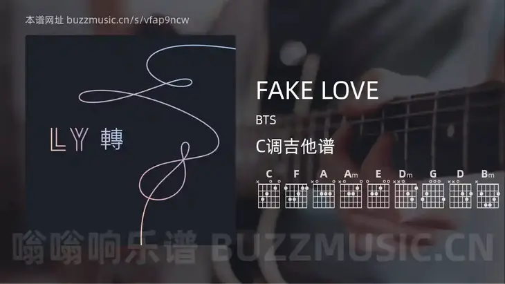 FAKE LOVE BTS 吉他谱C调简单版