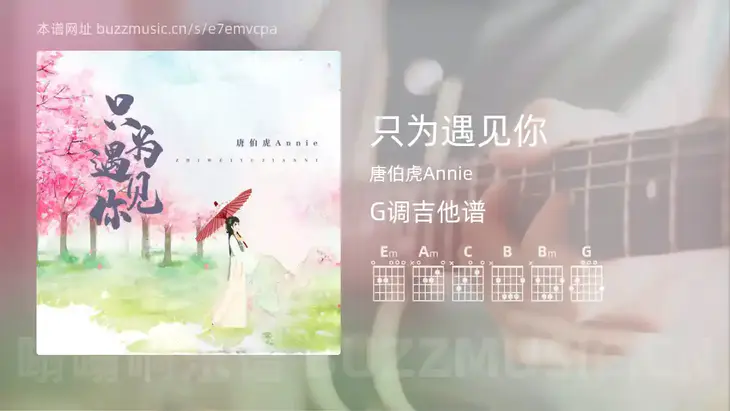只为遇见你吉他谱G调 唐伯虎Annie 简单版