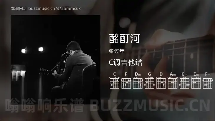 酩酊河吉他谱C调 张过年 简单版