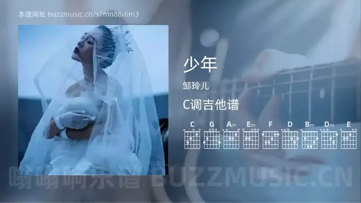 少年 邹玲儿 吉他谱C调简单版