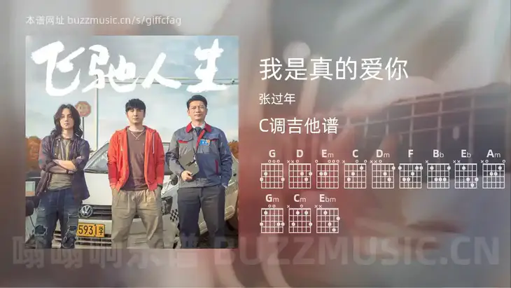我是真的爱你吉他谱C调 张过年 简单版