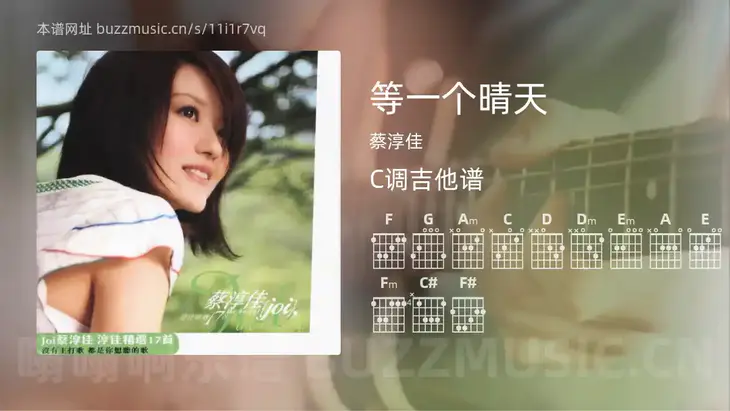 等一个晴天 蔡淳佳 吉他谱C调简单版