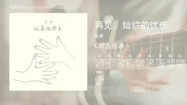 再见，灿烂的忧伤吉他谱C调 张希 简单版