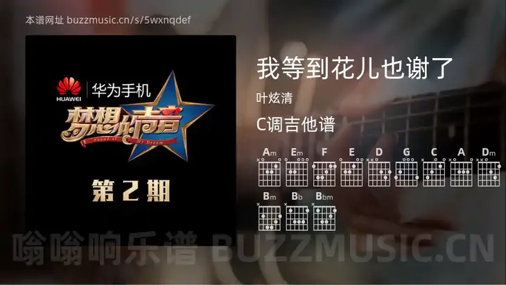 我等到花儿也谢了吉他谱C调 叶炫清 简单版