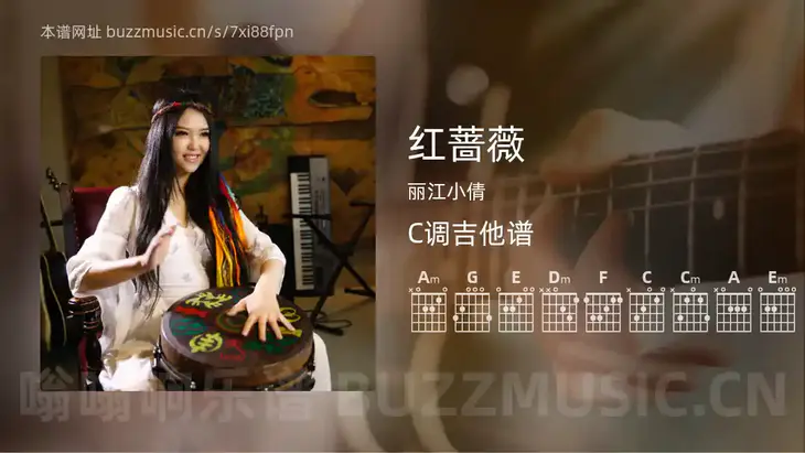 红蔷薇 丽江小倩 吉他谱C调简单版