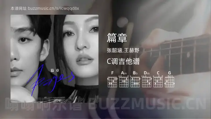 篇章吉他谱C调 张韶涵,王赫野 简单版